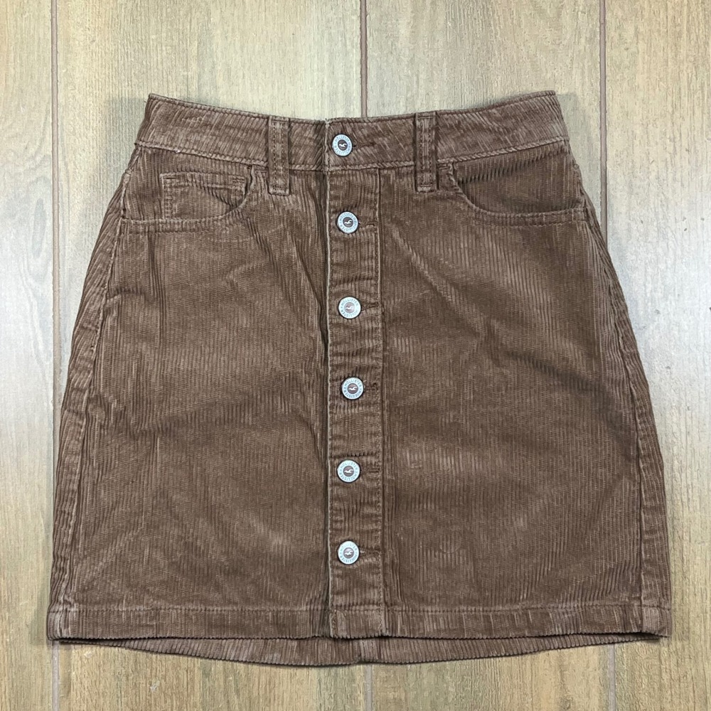 Hollister Brown Corduroy Ultra‎ High-Rise Button Front Mini Skirt Size 0 W24